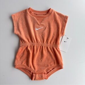 Nike Baby Girls Jacquard Towel Terry All Over Swoosh Romper Orange NWT NEW
